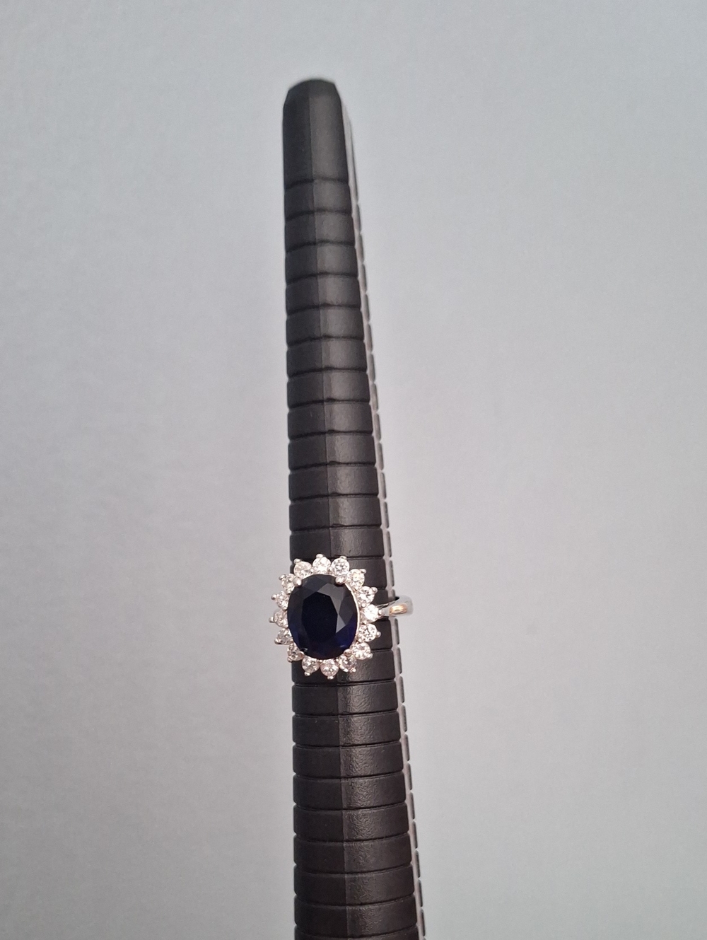 Classic Sapphire Color Halo Ring in Deep Blue